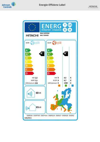 Hitachi RAK-50PSEW+RAC-50WSE Wandgerät-Set 6.0 kW Hitachi RAK-50PSEW+RAC-50WSE Wandgerät-Set 6.0 kW